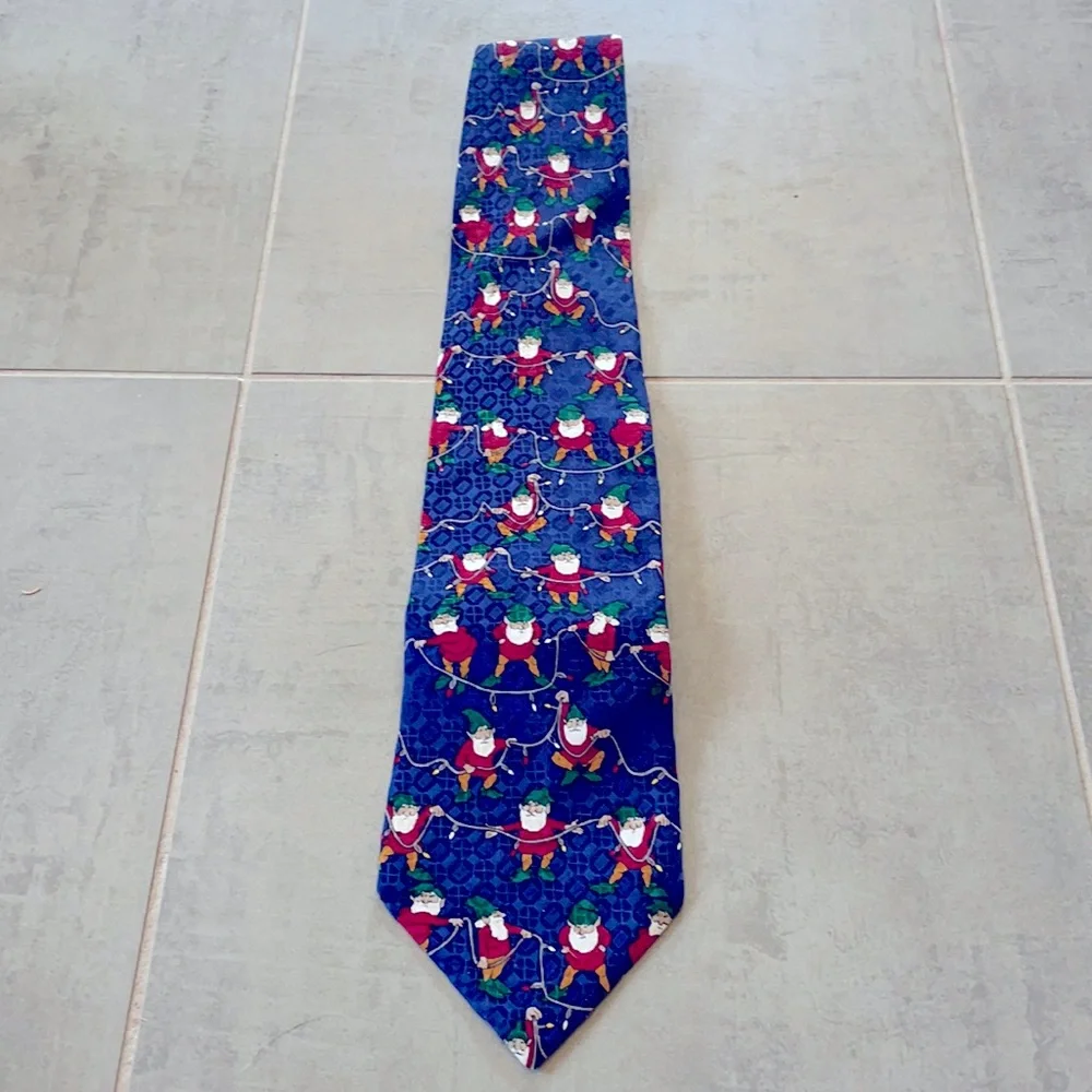 Vintage Joseph’s J.Z. 100% Silk Santa Christmas Lights Novelty Tie USA